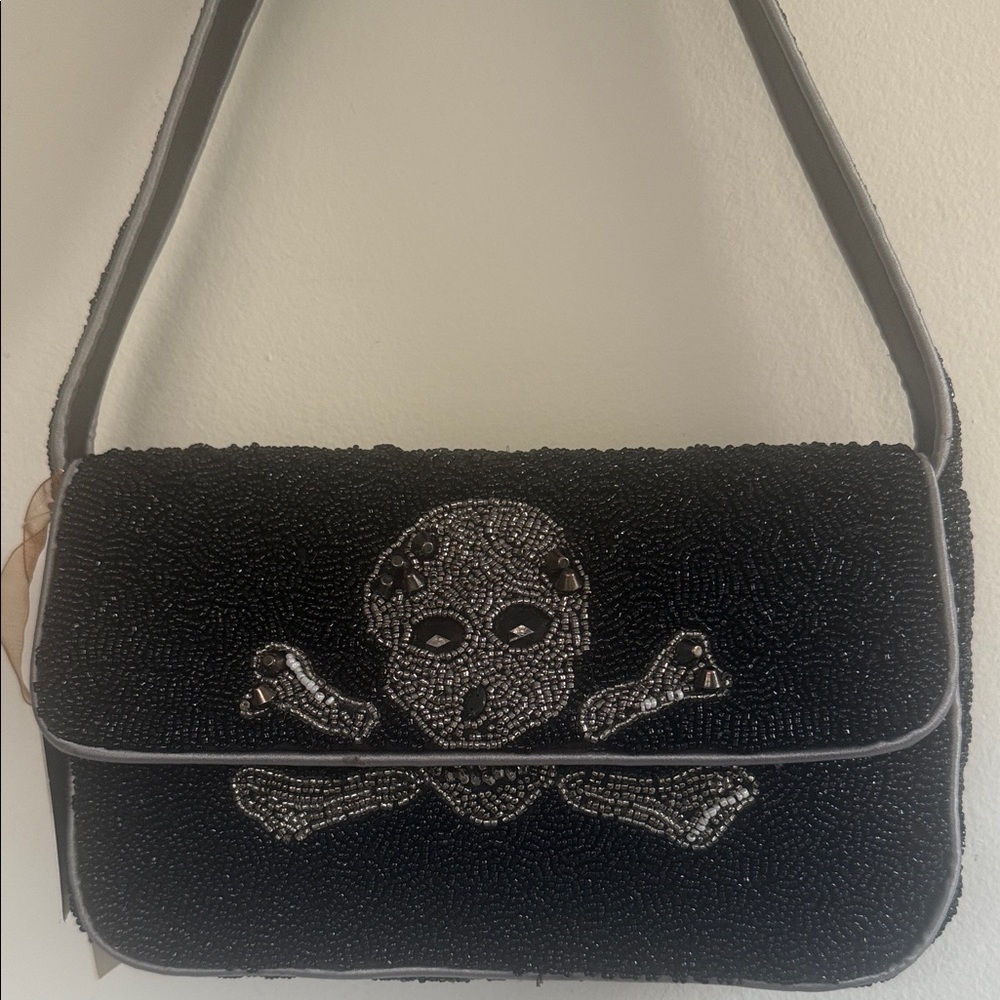 India  Black Beaded Skull Shoulder Bag
